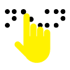 Icono de mano tocando Neón escrito en braille.