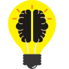 Icono de bombilla con un cerebro dentro.